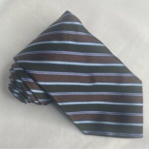 Brooks Brothers Pure Woven Repp Silk Necktie Prep Brown Green Stripe Texture Tie